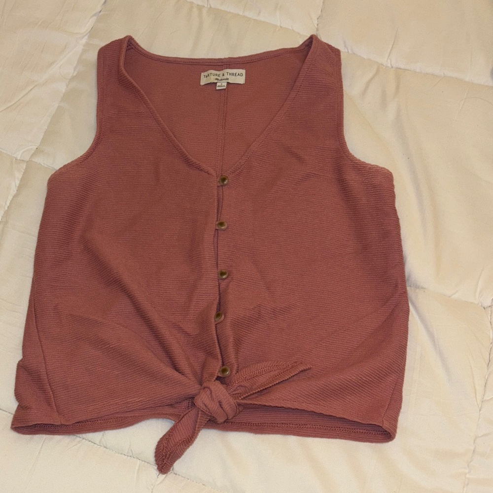 Madewell Buttoned Tie-Front Sleeveless Top - Pink